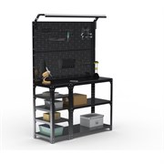 Стол-верстак ООО Металекс KIT 950х1000х500 мм, с боковыми полками, 2-мя панелями и комплектом освещения, черный