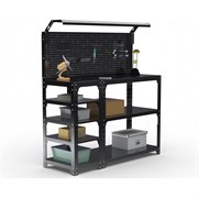 Стол-верстак ООО Металекс KIT 950х1300х600 мм, с боковыми полками, перфопанелью и комплетом освещения, черный
