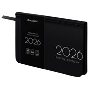 Еженедельник датированный 2026 МАЛЫЙ ФОРМАТ 95х155 мм, А6, BRAUBERG "Vista", под кожу, "Black coal", 117205