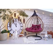 Подвесное двухместное кресло-кокон Лаура FISHT горячий шоколад + коричневый каркас, подушка бордовая FIS