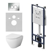 Инсталляция AM.PM MasterFit с клавишей L глянцевый хром, с подвесным унитазом Spirit V2.0 FlashClean, с сиденьем с мик