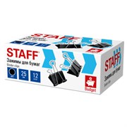 Зажимы для бумаг STAFF ECO, КОМПЛЕКТ 12 шт, 25 мм, на 100 листов, черные, картонная коробка, 274032