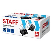 Зажимы для бумаг БОЛЬШИЕ STAFF ECO, КОМПЛЕКТ 12шт, 51 мм, на 230л, черные, картонная коробка, 274035
