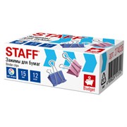 Зажимы для бумаг STAFF ECO, КОМПЛЕКТ 12 шт, 15 мм, на 45 листов, цветные, карт.коробка, 274036